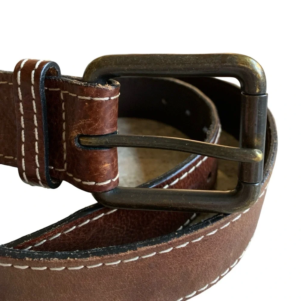Men’s Banana Republic Brown Worn Broken-In Leather Bronze Buckle Belt